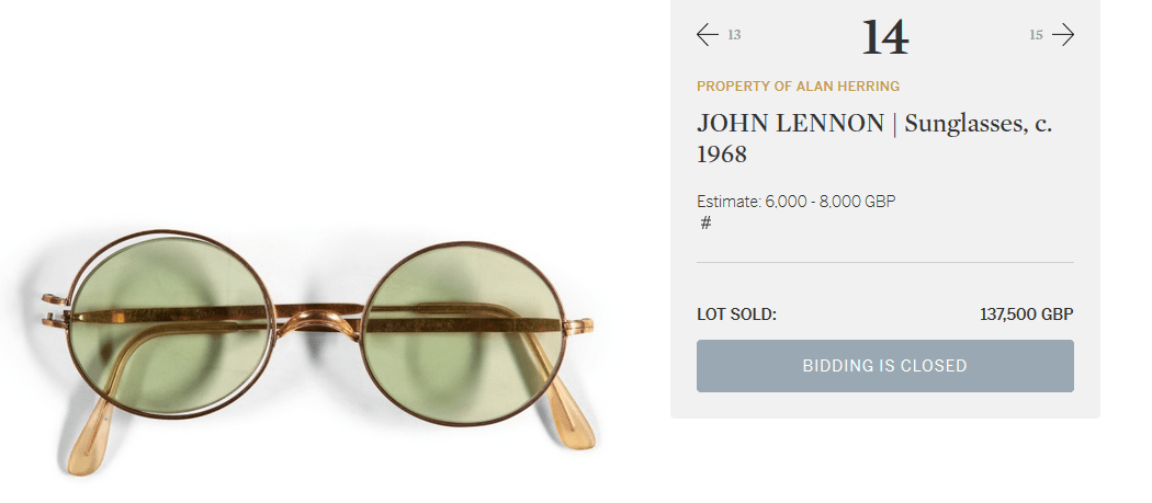 Subastan las gafas de John Lennon
