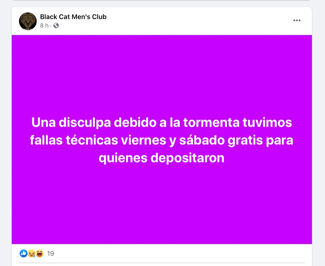 Publicación de un club que ofreció servicio de table dance por zoom