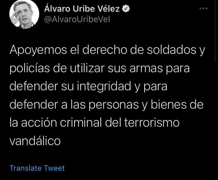 Mensaje de Álvaro Uribe en Twitter. Captura de pantalla