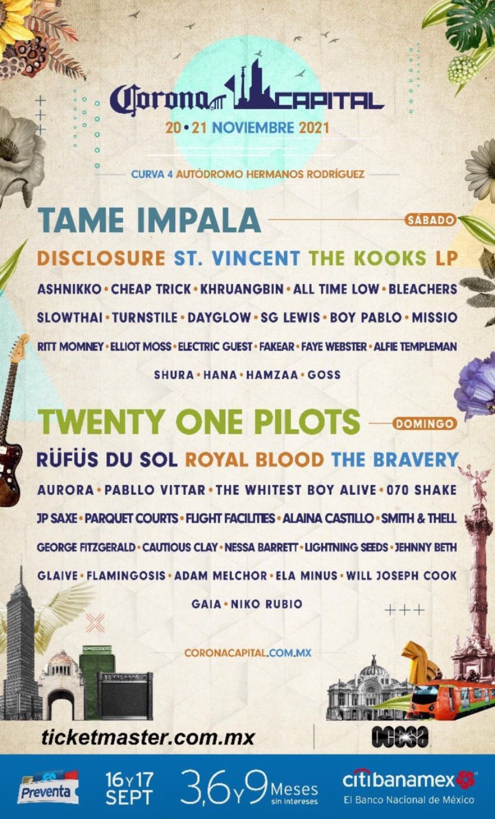 Tame Impala, Twenty One Pilots y St. Vincent en el cartel del Corona Capital 2021