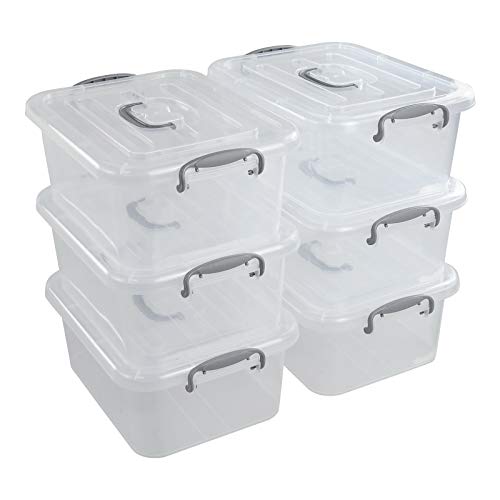 Dehouse Caja de almacenamiento de plástico transparente de 8 L, juego de 6 cajas de almacenamiento con tapa de plástico y tapas