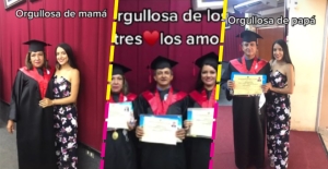 Joven comparte graduación de su mamá, papá y hermana