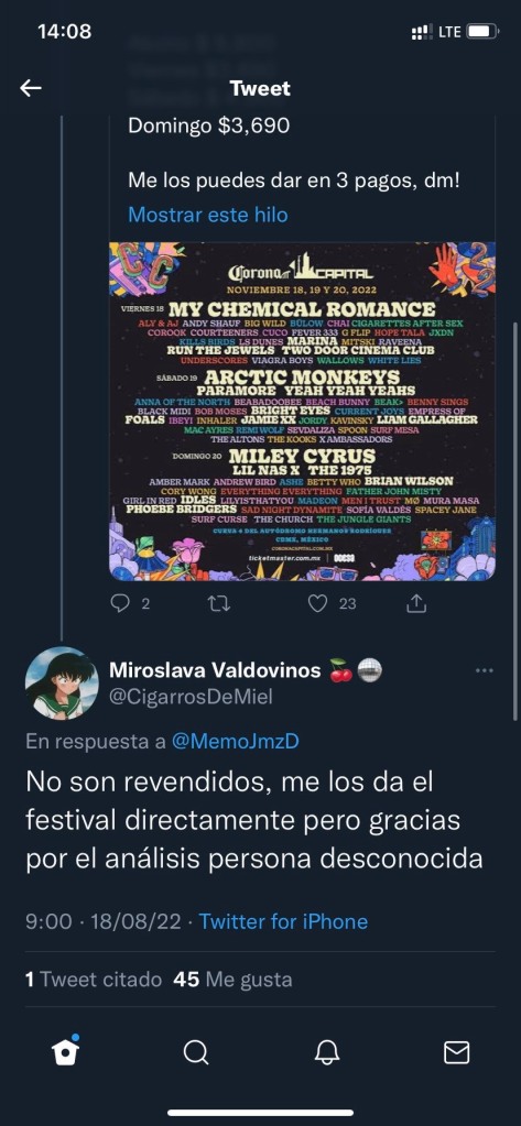 El caso de la chica que anda vendiendo boletos para el Corona Capital carísimos y que tiene enojado al internet