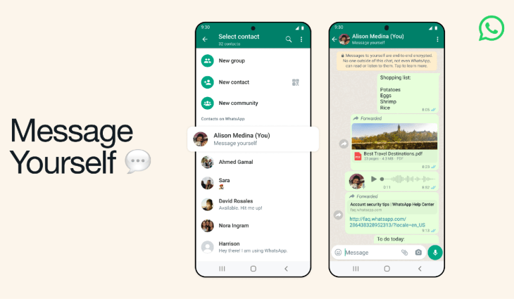 WhatsApp activará la función 'Message Yourself' enviar mensajes a uno mismo. Foto de TechCrunch