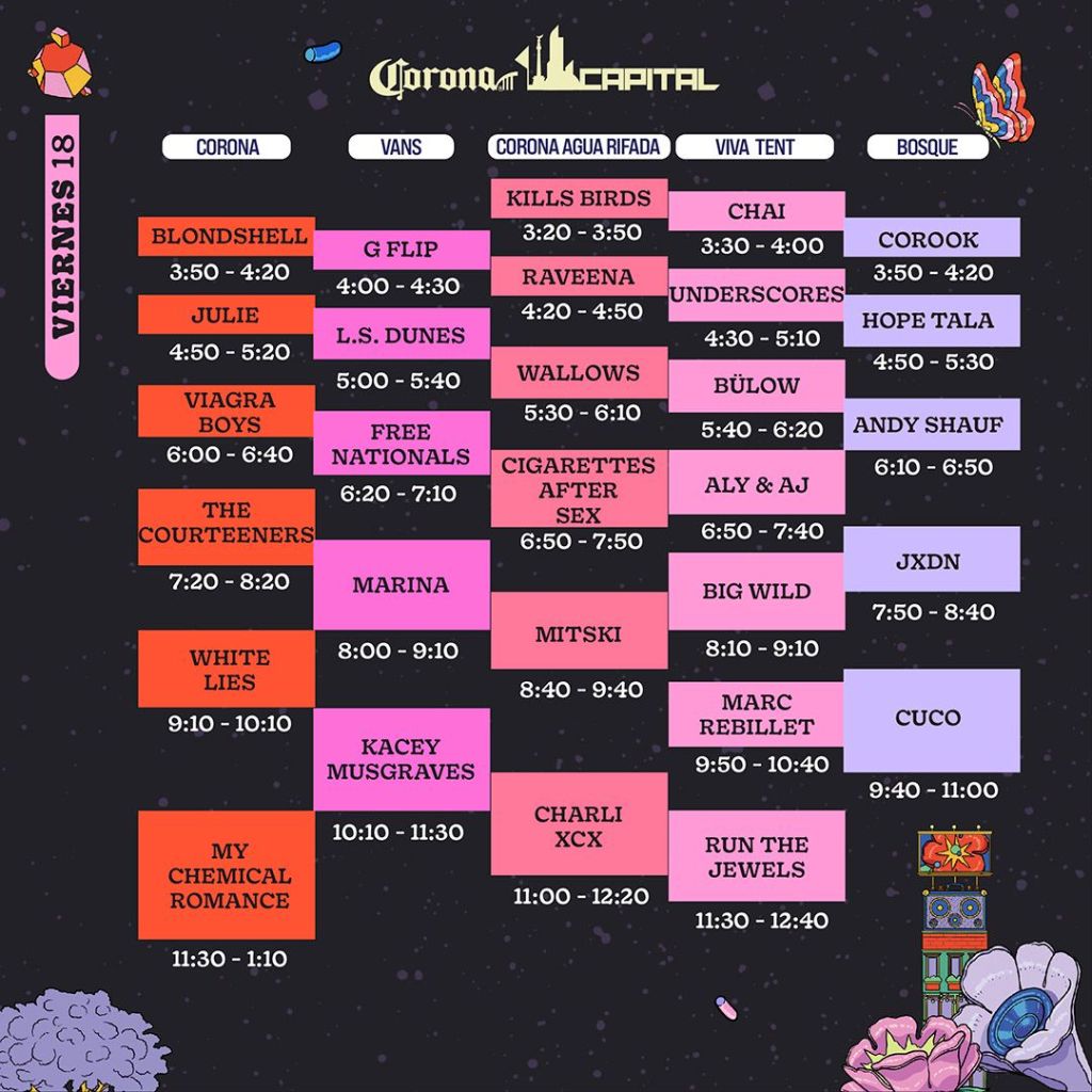 Horarios viernes 18 noviembre Corona Capital