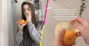 En TikTok hay un trend sobre comer naranjas en la regadera (y no es broma)