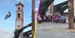 Se lo llevó de corbata: Volador de Papantla arrolla a un hombre y se hace viral