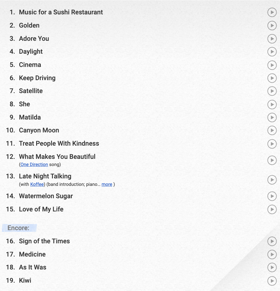 Setlist Harry Styles en Los Ángeles