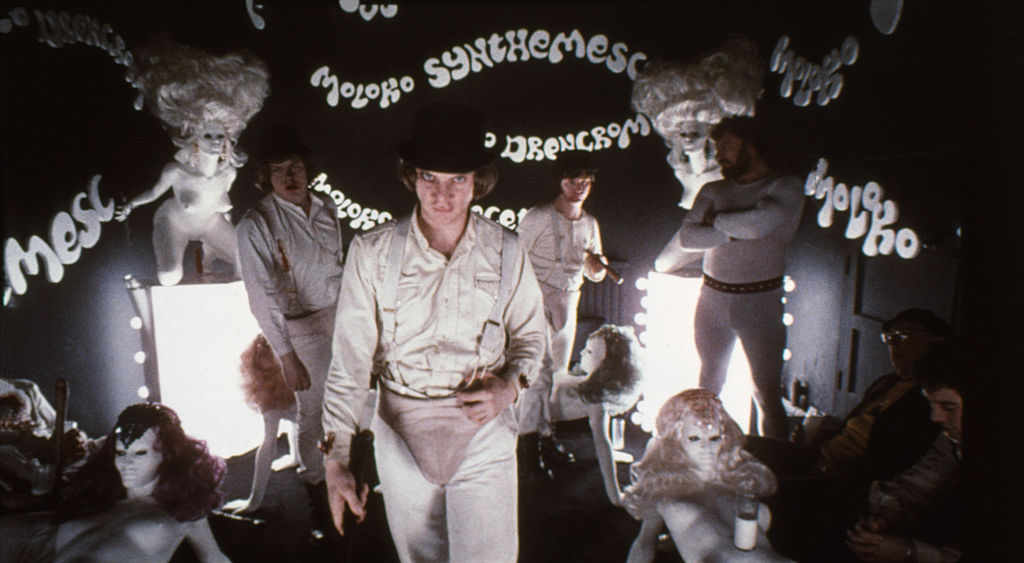 Malcolm McDowell en el set de 'Clockwork Orange'