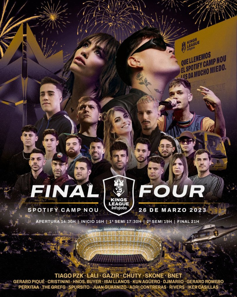 Cruces, horarios y links para ver en vivo el Final Four de la Kings League en el Camp Nou