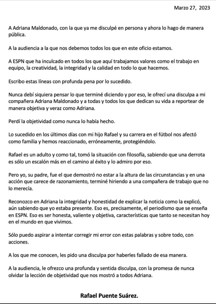 La disculpa de Rafael Puente tras insultar a la reportera Adriana Maldonado, quien señaló los malos números de su hijo en Pumas