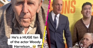 Checa la reacción de un abuelito de 98 años al conocer a Woody Harrelson