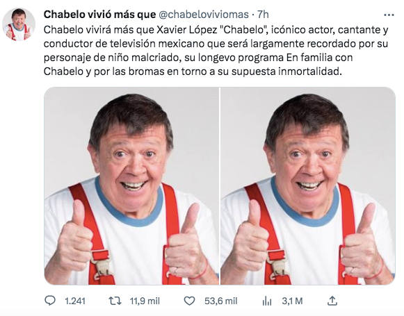 Cuenta de "Chabelo vivió más que" en Twitter 