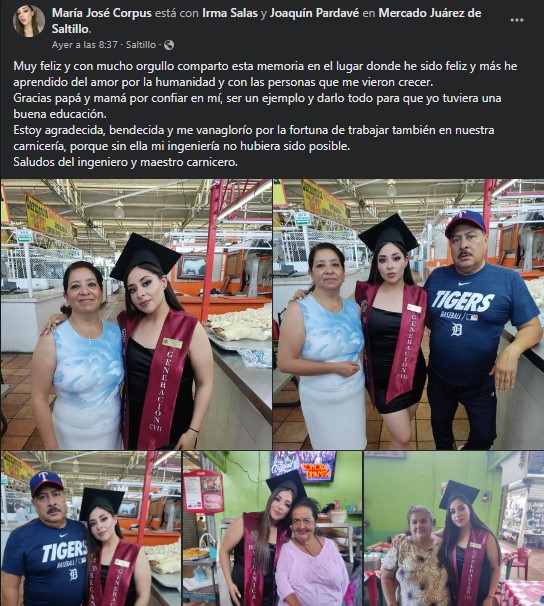 Joven celebra su graduación en el mercado donde trabajan sus padres