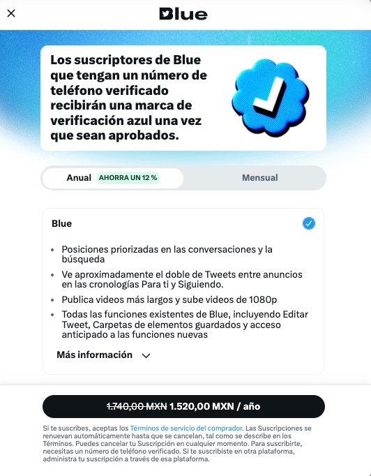 Twitter Blue precio