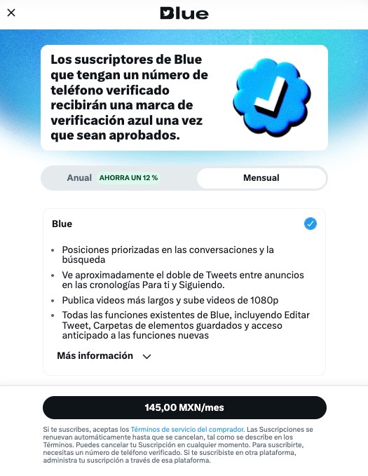 Twitter Blue precio