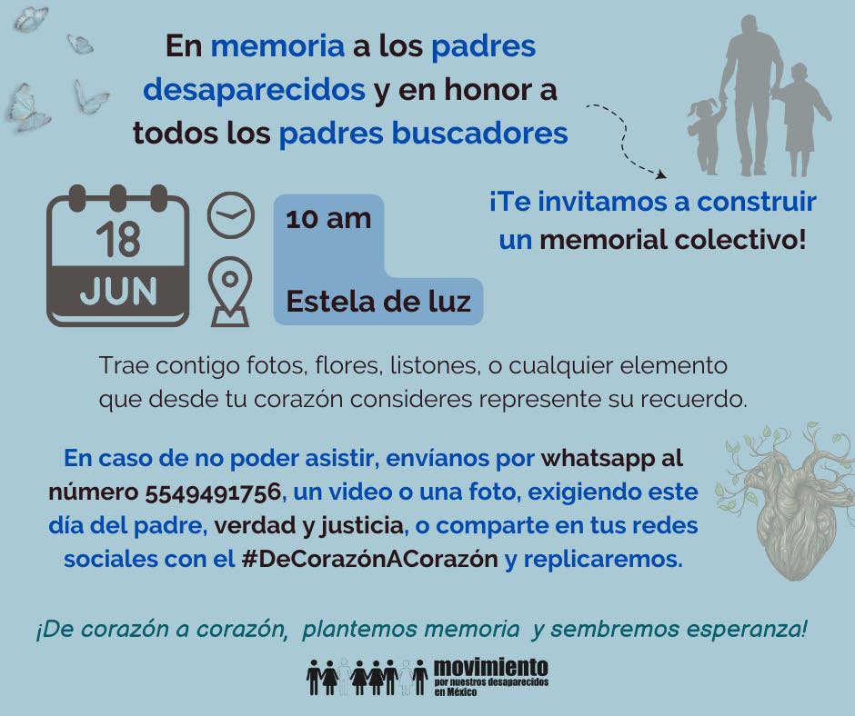 Colocan memorial a padres desaparecidos por el Día del Padre en la Estela de Luz