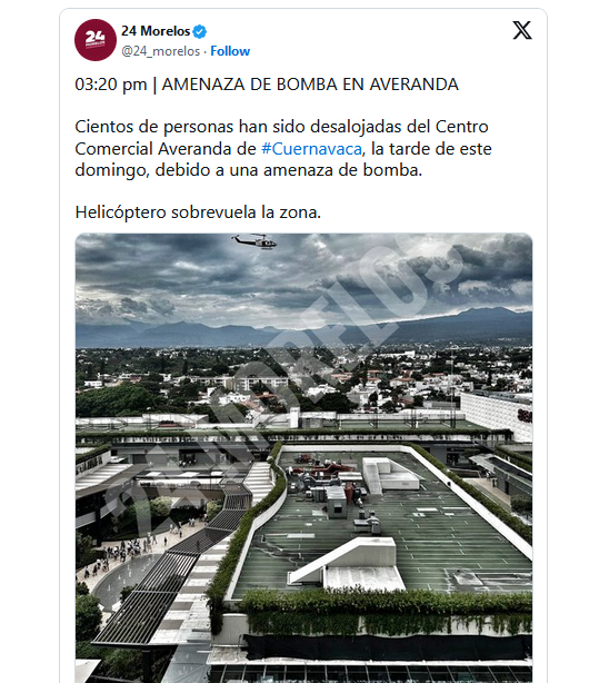 Reportan amenaza de bomba en Plaza comercial Averanda de Cuernavaca