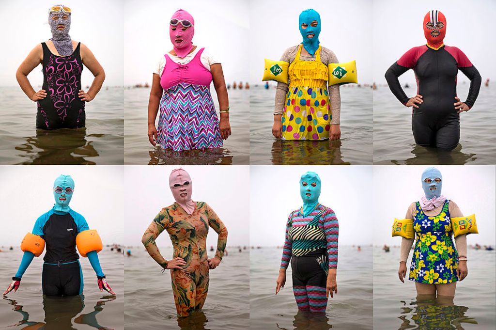 Nueva moda estilo cambio climático: Facekinis para protegerse del solazo en China