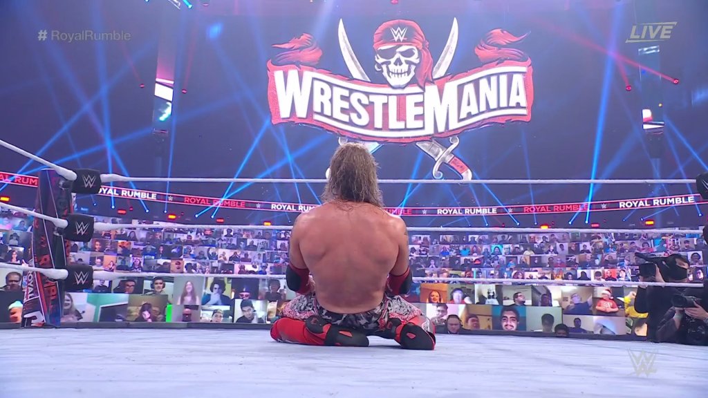 Edge cuando ganó el Royal Rumble de 2021