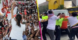 Golpean a policías en cierre de campaña de Sheinbaum en el Monumento a la Revolución