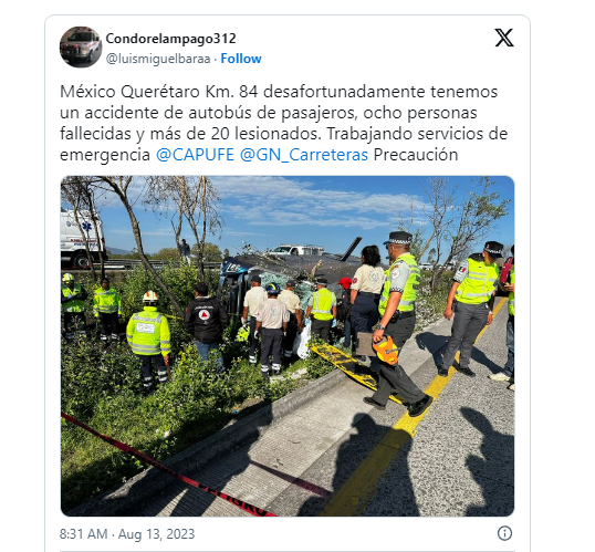 Accidente en la México-Querétaro: Volcadura de autobús deja 7 muertos y 20 heridos