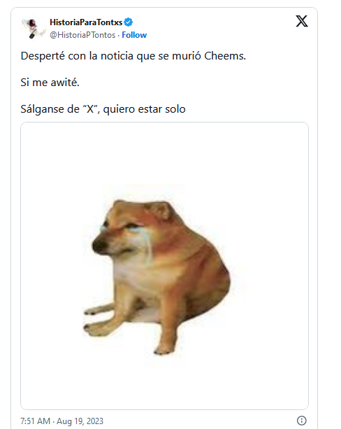 Murió Cheems y lo despiden con emotivos memes