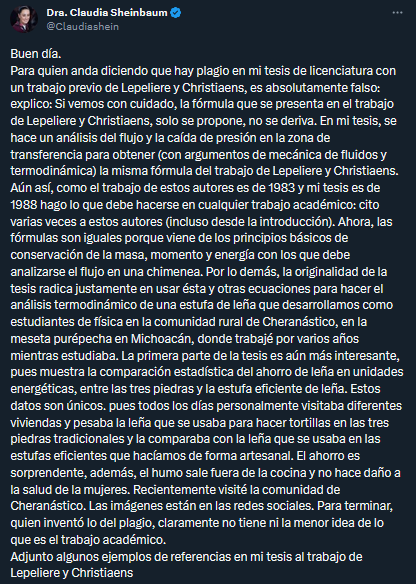 Ahora acusan plagio en tesis de Sheinbaum y ella se defiende