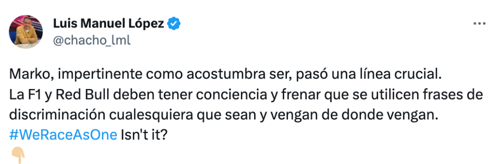 Chacho López y su publicación tras la frase de Helmut Marko