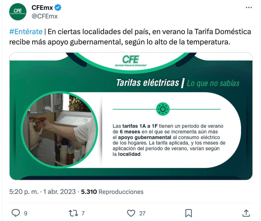 En estos estados aumentará el recibo de luz por el fin de la tarifa de verano de la CFE