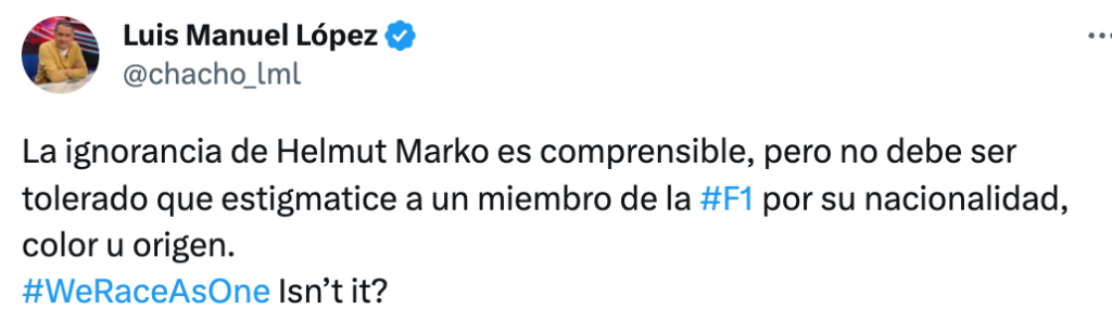 Chacho López y su publicación tras la frase de Helmut Marko