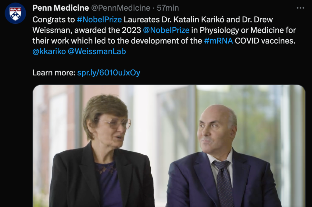 kariko y weissman nobel de medicina 2023