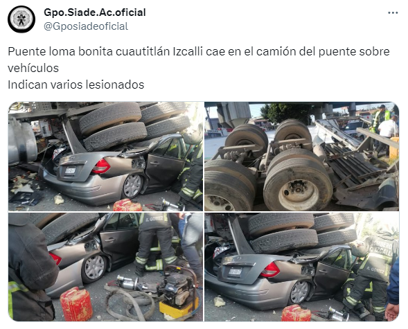 Un tráiler cayó de puente vehicular y plastó un auto y una moto en Cuautitlán