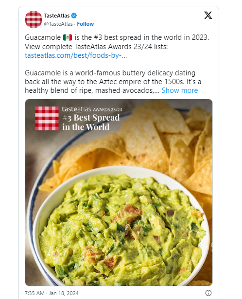 Guacamole gana premio al tercer mejor untable del mundo