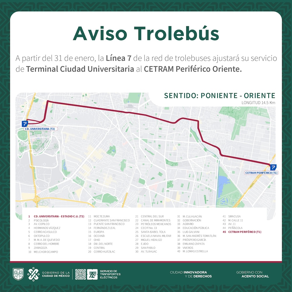 Habemus nueva ruta de la Línea 7 del Trolebús tras la reapertura de la L12 del Metro