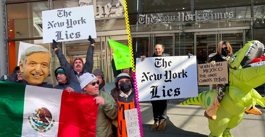 Protestan frente al New York Times en apoyo a AMLO