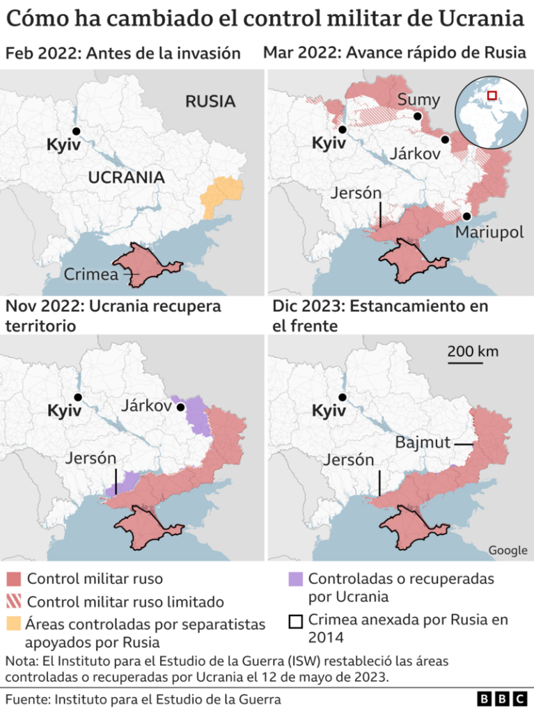 Avance de Rusia a 2 años de guerra con Ucrania