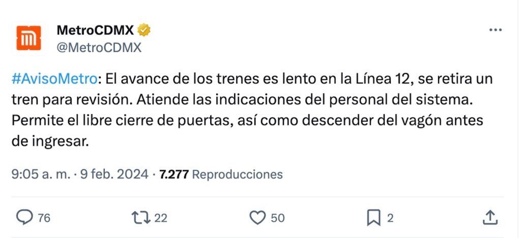 Y acaban de reabrir el tramo elevado… hasta 25 minutos de espera en la Línea 12 del Metro