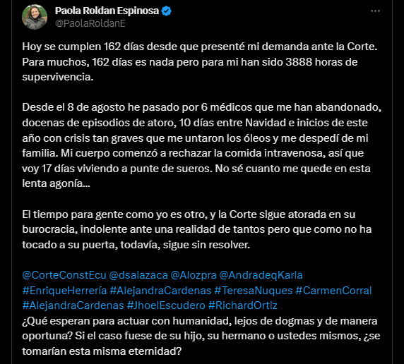 Paola Roldán y la historia de cómo logró que se despenalizara la eutanasia en Ecuador