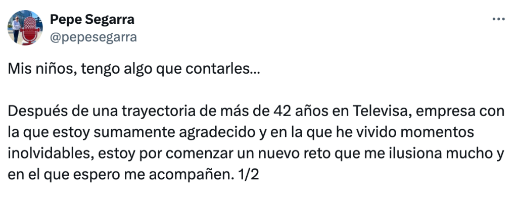 Pepe Segarra se despide de Televisa