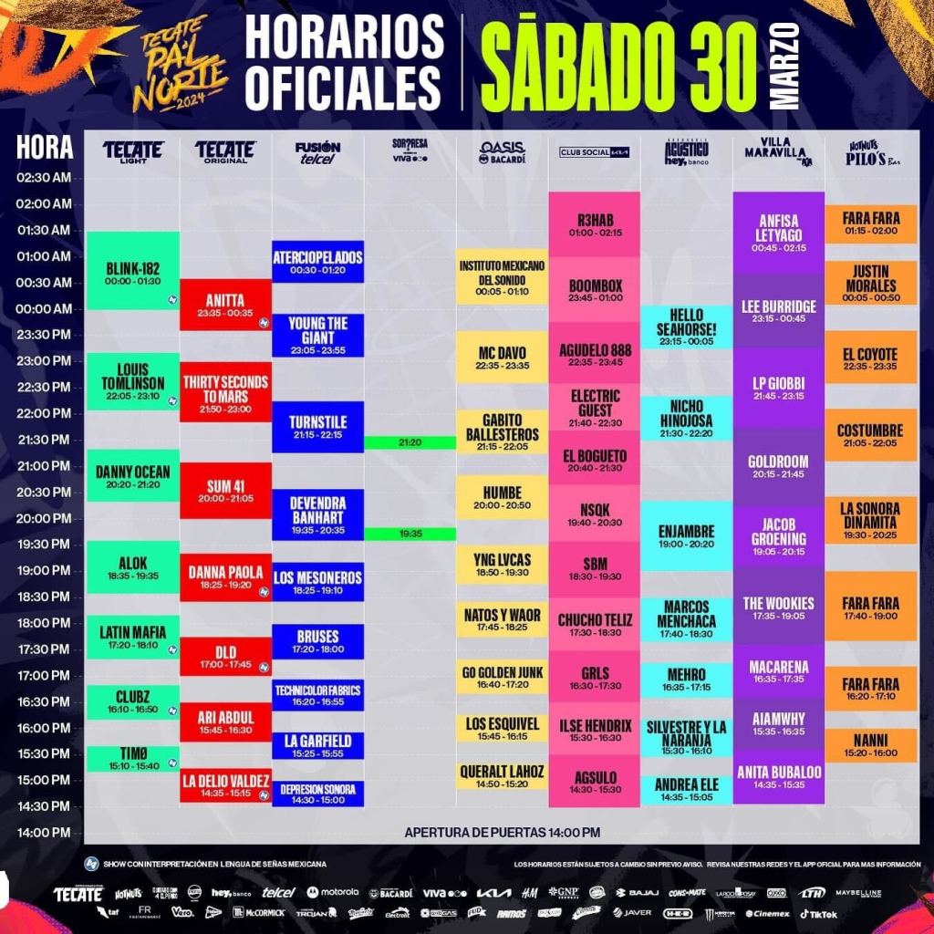 Estos son los horarios oficiales de Tecate Pa'l Norte 2024