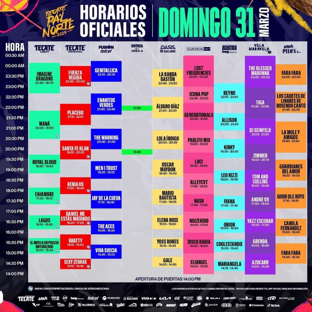 Estos son los horarios oficiales de Tecate Pa'l Norte 2024