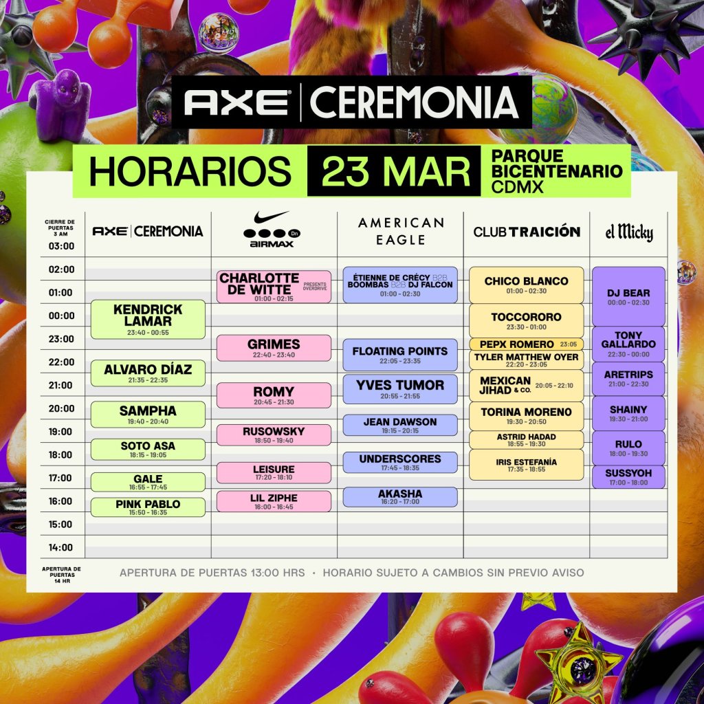 Estos son los horarios oficiales para el AXE Ceremonia 2024