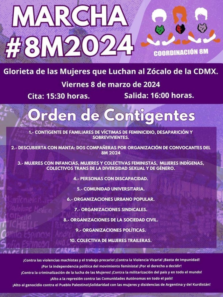 Ruta, horarios y contingentes de la marcha del 8M 2024 en CDMX