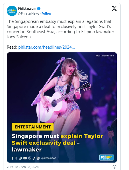 Taylor Swift y el conflicto político entre Singapur y Filipinas por sus conciertos