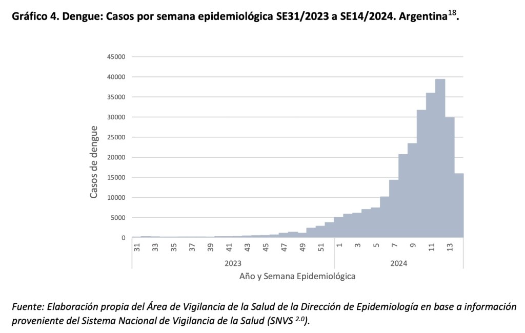 La gráfica que muestra los casos de dengue en Argentina