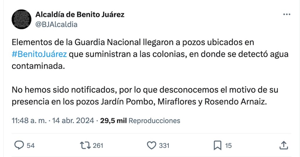 Guardia Nacional vigila 3 pozos de la Benito Juárez pero no hay respuesta sobre la contaminación del agua