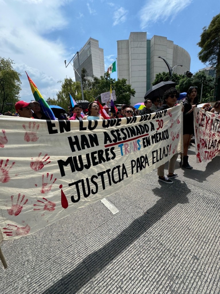 Activistas molestos por los asesinatos de mujeres trans en México.