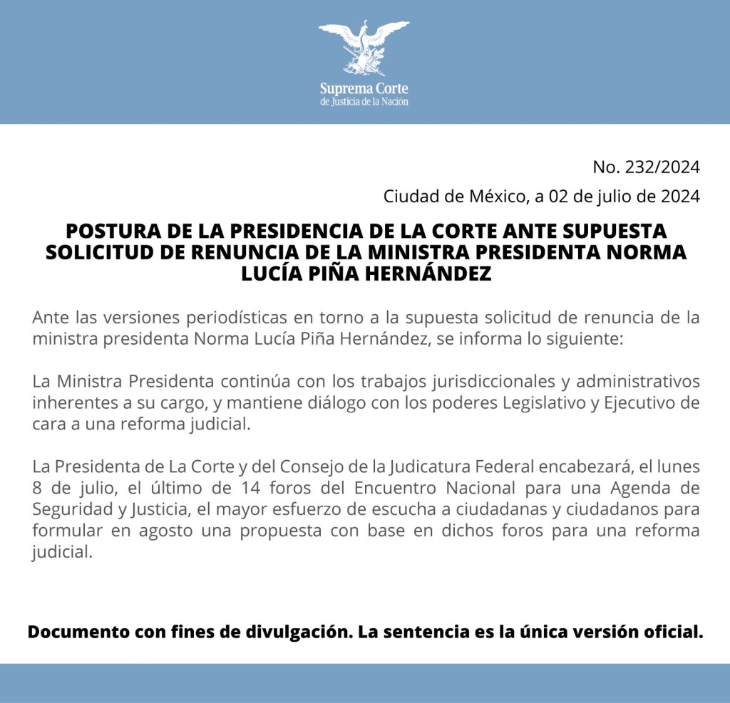 La supuesta renuncia de la ministra Norma Piña